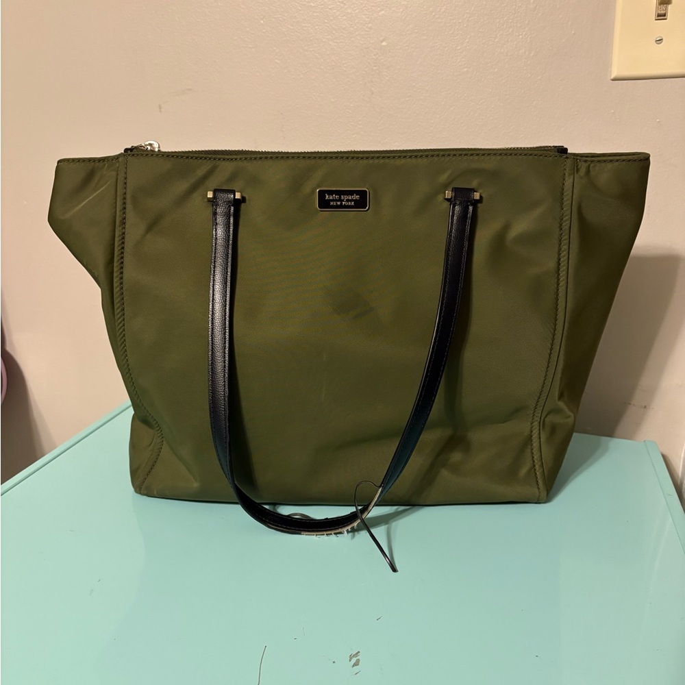 Well Used Kate Spade Army Green Dawn Tote Bag 13.5” L x 8.5” W & 7” Strap